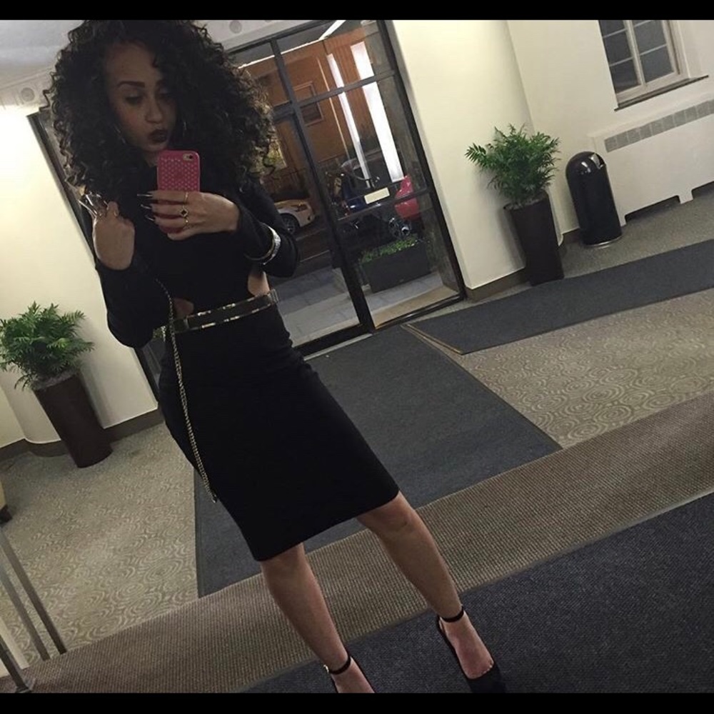 Black BeBe Dress with Cutout Sides and Belt